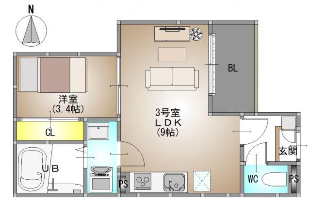 REGALEST 北方3(1LDK/1階)の間取り写真