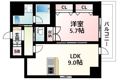 スプランディッド江坂駅前(1LDK/2階)の間取り写真