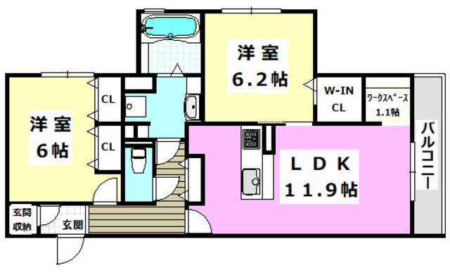 セジュールドソレイユIIB棟(2LDK/2階)の間取り写真