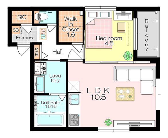 CASA WITH(1LDK/1階)の間取り写真