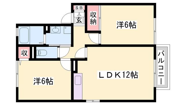 セジュール関戸B棟(2LDK/2階)の間取り写真