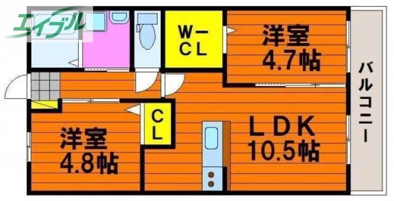 ラ・セーヌ藤崎B(2LDK/1階)の間取り写真