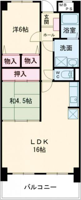 レジデンス佃(2LDK/4階)の間取り写真
