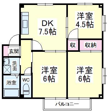 コーポ若葉III(3DK/2階)の間取り写真