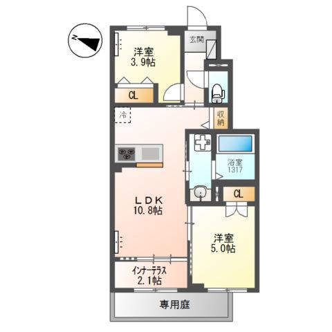 交野市郡津3丁目アパート工事(2LDK/1階)の間取り写真