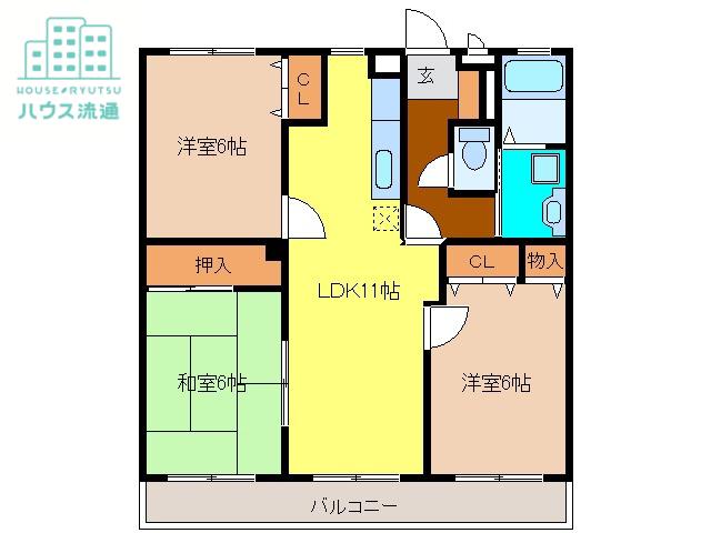 タモンズハートビレッジB(3LDK/1階)の間取り写真