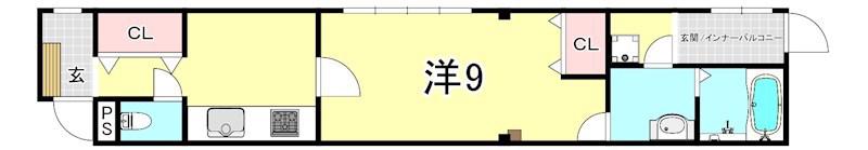 グランヴィア甲南(1DK/2階)の間取り写真