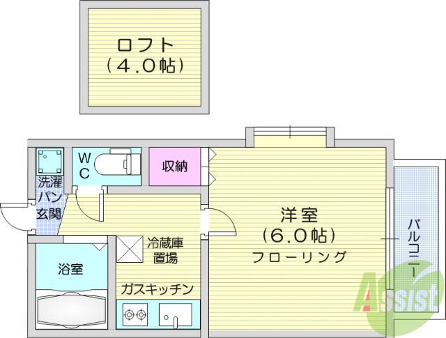 アップルハウス銀杏町A(1K/2階)の間取り写真