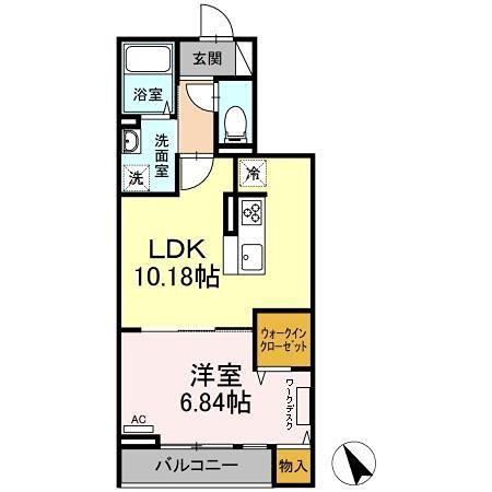 アンジュール新田(1LDK/2階)の間取り写真