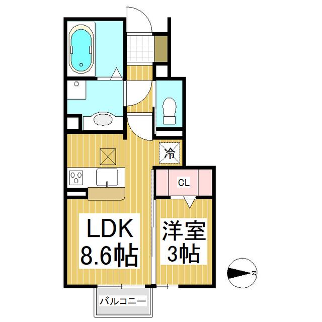 峰坂テラス(1LDK/1階)の間取り写真