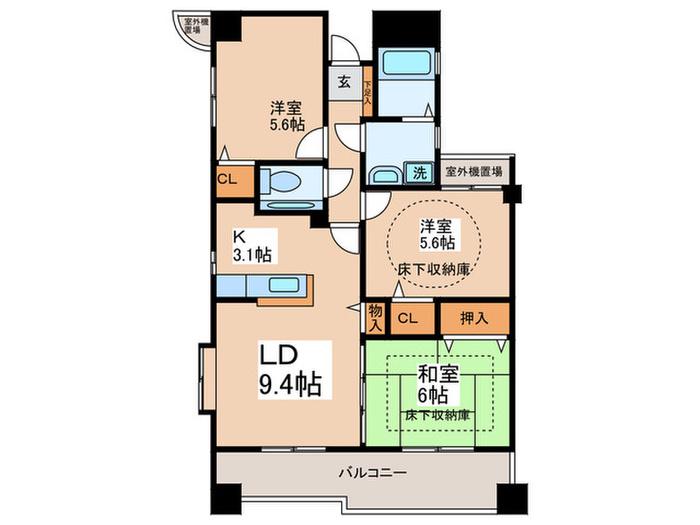 ボヌール森の台(3LDK/3階)の間取り写真