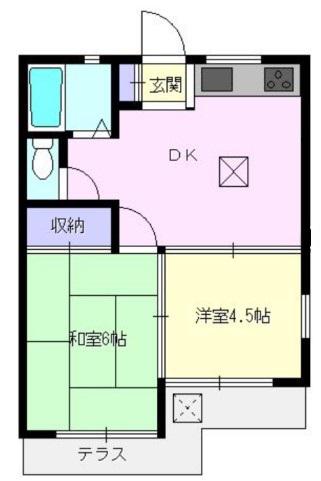 セレーノ三芳(2DK/1階)の間取り写真