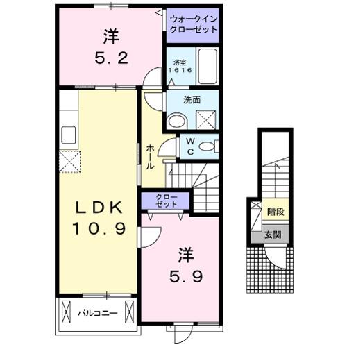 テール・リュミエール I(2LDK/2階)の間取り写真