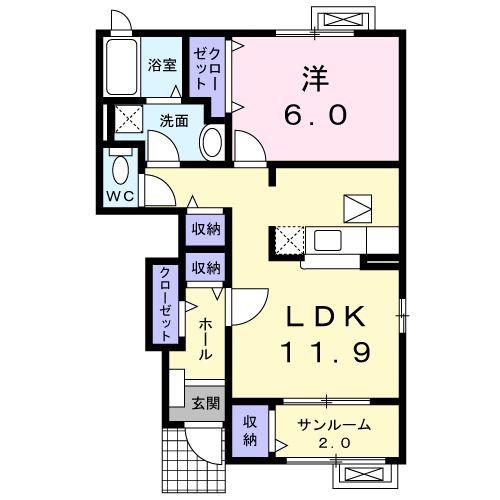 グランドシャンスB(1LDK/1階)の間取り写真