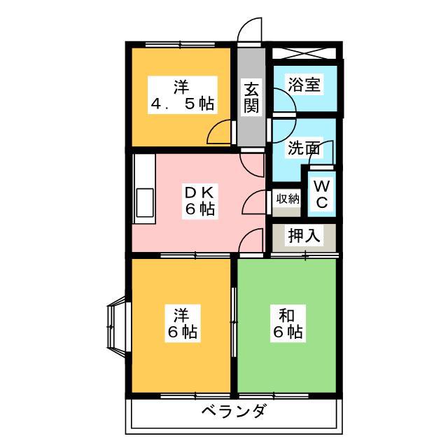 サニーサイド五十鈴(3DK/1階)の間取り写真