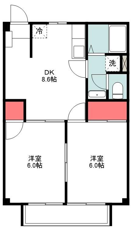 ガーデンプラザ日の出(2DK/1階)の間取り写真