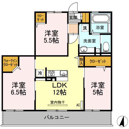 パラディーソ B棟(3LDK/2階)の間取り写真