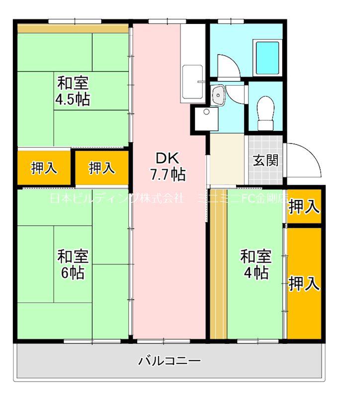 UR金剛団地 139号棟(3DK/3階)の間取り写真