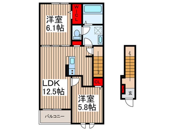 エンドア(2LDK/2階)の間取り写真