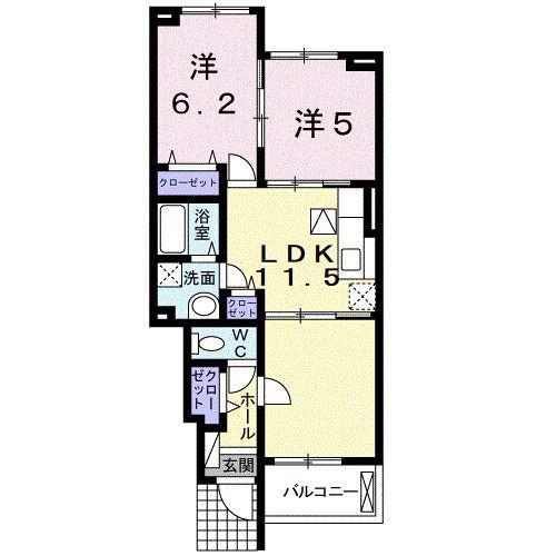 グレイトリバーB(2LDK/1階)の間取り写真
