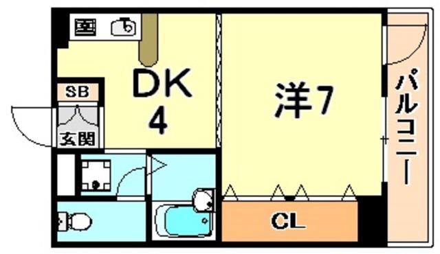 リッジヴィラ魚崎(1DK/4階)の間取り写真