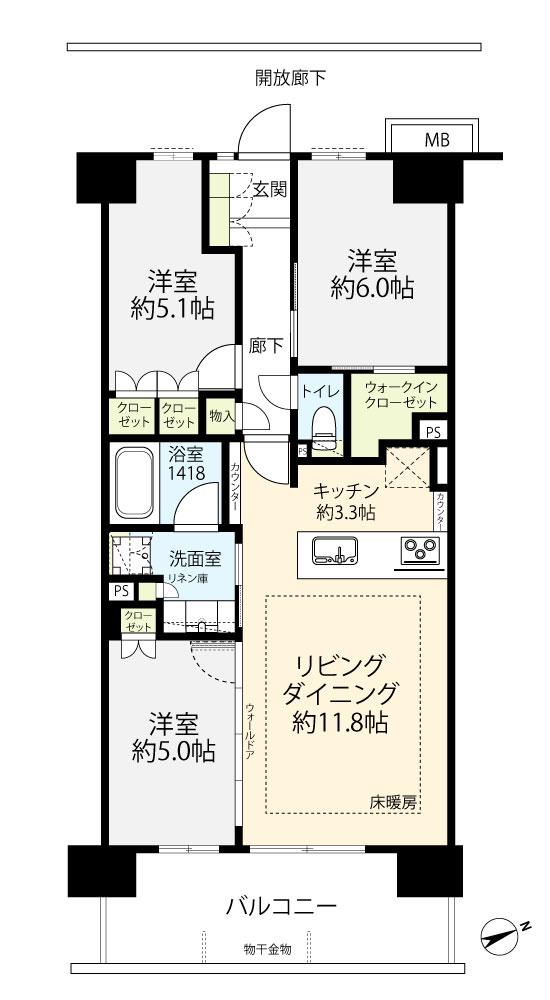 ハイムスイート川崎小島新田(3LDK/2階)の間取り写真