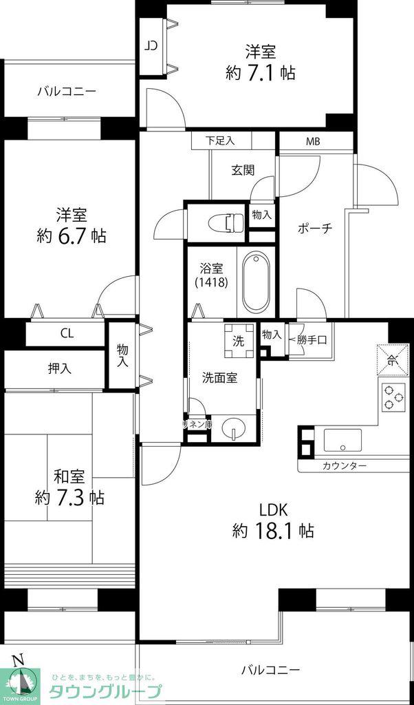 T S GARDEN西寺尾D棟(3LDK/2階)の間取り写真