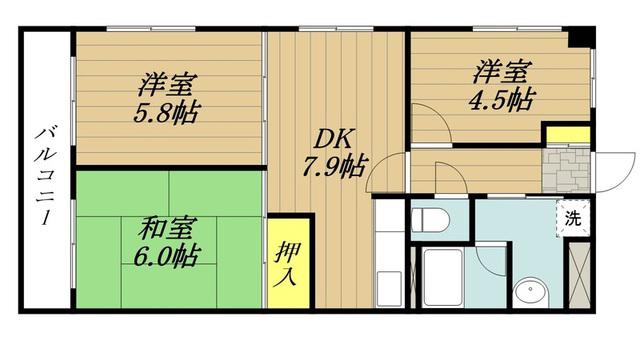 オリンピックマンション川口(3DK/4階)の間取り写真