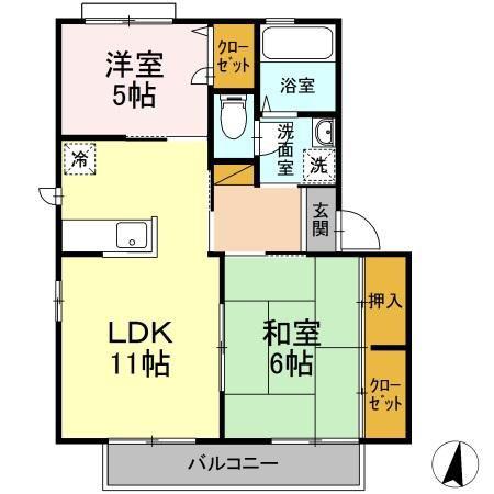 コージーコートB(2LDK/1階)の間取り写真