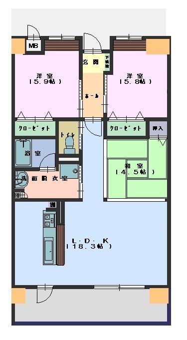 ルピナスマンション(3LDK/1階)の間取り写真