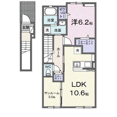 ヴィラ カレントC(1LDK/2階)の間取り写真
