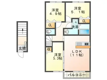 グレイシャスミユキIII(3LDK/2階)の間取り写真