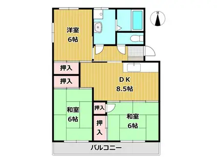 いわとハイツ(3DK/2階)の間取り写真