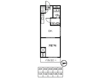 VISION HEIGHTS(1DK/1階)の間取り写真