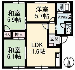 グリーンハイツ芝崎(3LDK/1階)の間取り写真