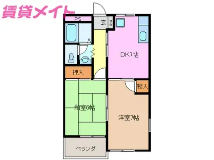 近鉄名古屋線 磯山駅 徒歩13分 2階建 築32年(2DK/1階)の間取り写真
