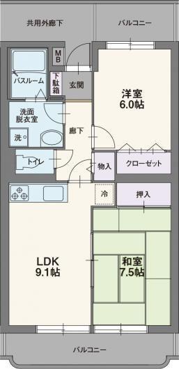 バードバレーイースト(2LDK/2階)の間取り写真