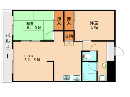 医生ヶ丘ビル(2LDK/5階)の間取り写真