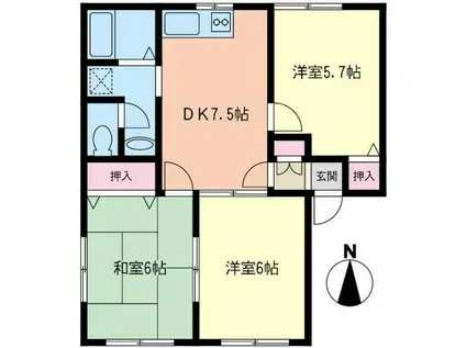 オリゾンR-N(3DK/2階)の間取り写真