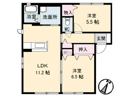 ガーデンクレスB棟(2LDK/1階)の間取り写真