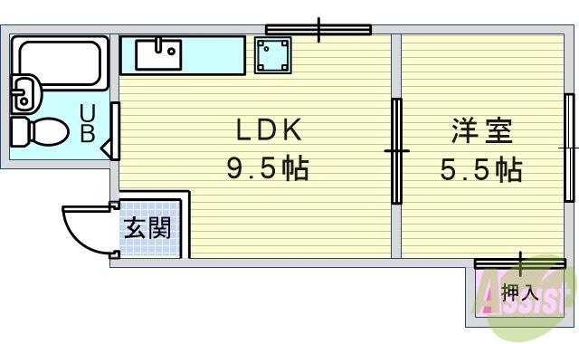 豊中ニューハイツ(1LDK/1階)の間取り写真