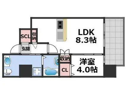 エスライズ難波III(1LDK/6階)の間取り写真