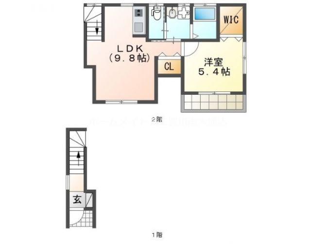 カーサ国府II(1LDK/2階)の間取り写真
