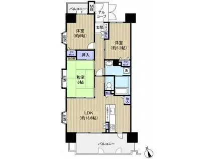 ロイヤルクリスタル白島(3LDK/3階)の間取り写真