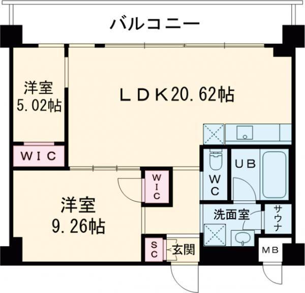 プレジオ宝塚ASIAN(2LDK/2階)の間取り写真