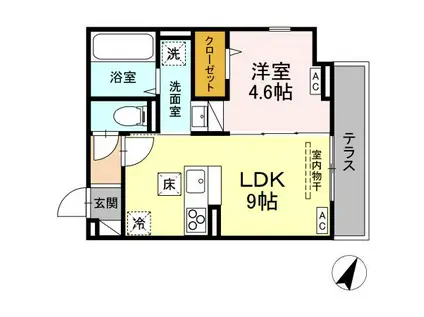 D-COMODO深大寺北町(1LDK/2階)の間取り写真