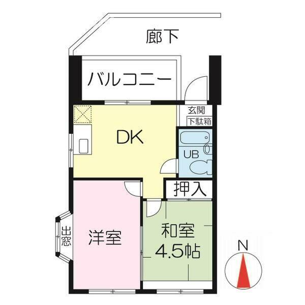 旭ロイヤルハイム(2DK/4階)の間取り写真