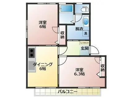 カトレアハイツ A(2DK/2階)の間取り写真