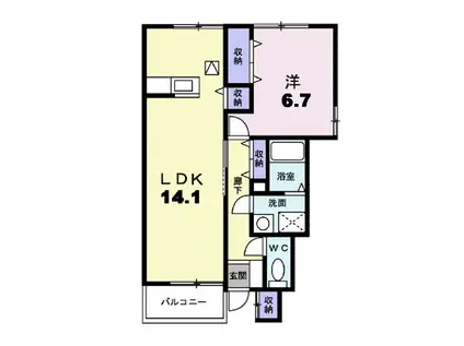 レバンテB(1LDK/1階)の間取り写真