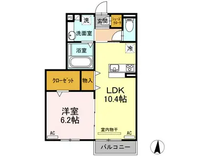 TUBASA(1LDK/2階)の間取り写真